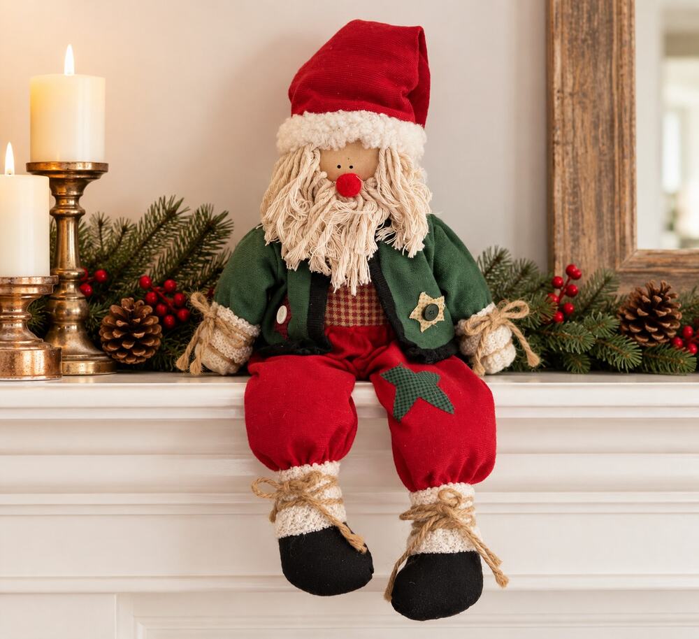 Christmas Santa Doll Primitive Folk Art Shelf Sitter Rustic Holiday Decor 16"